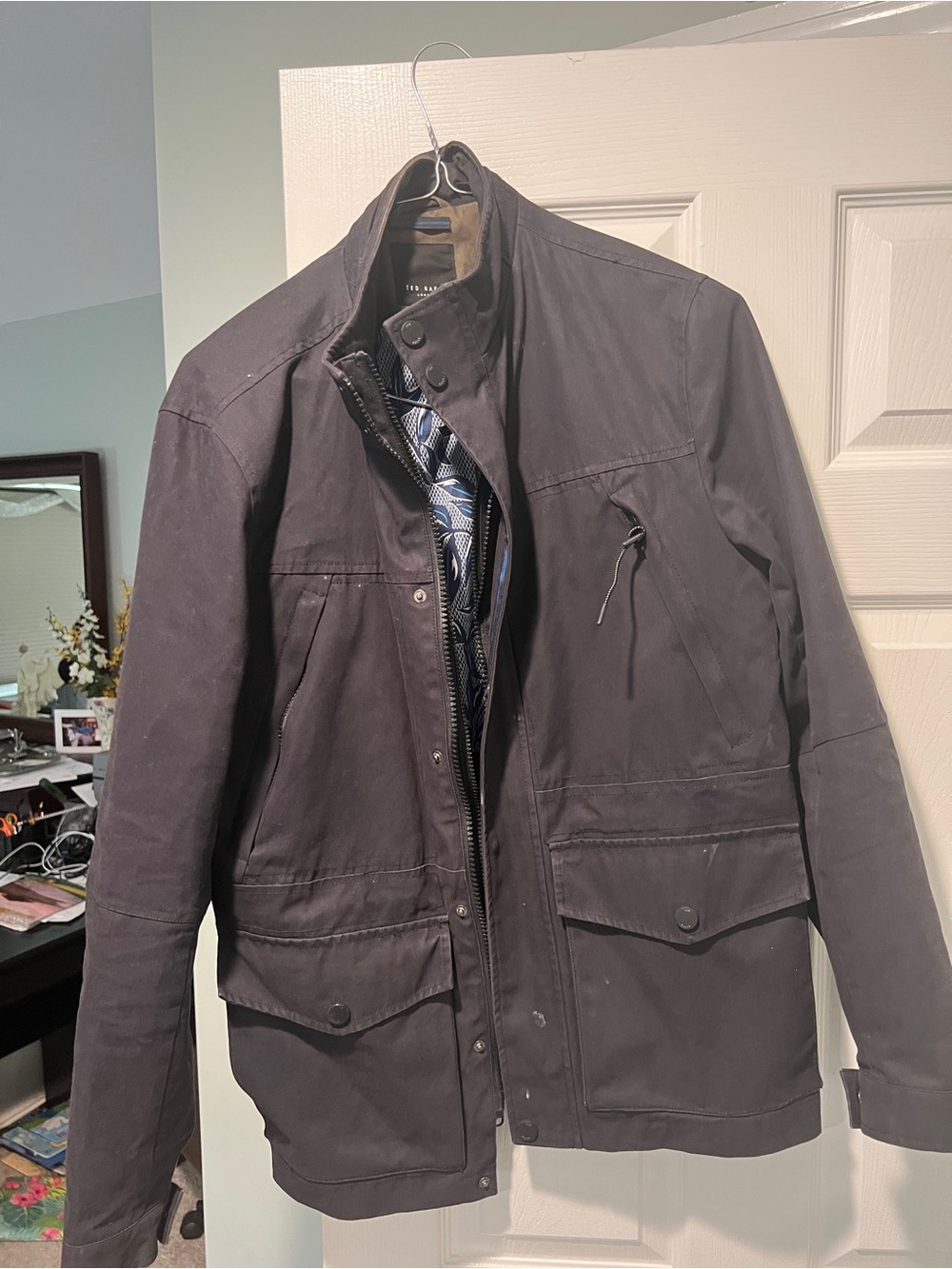 Ted Baker Dark Brown Military Field Jacket with Stand Collar